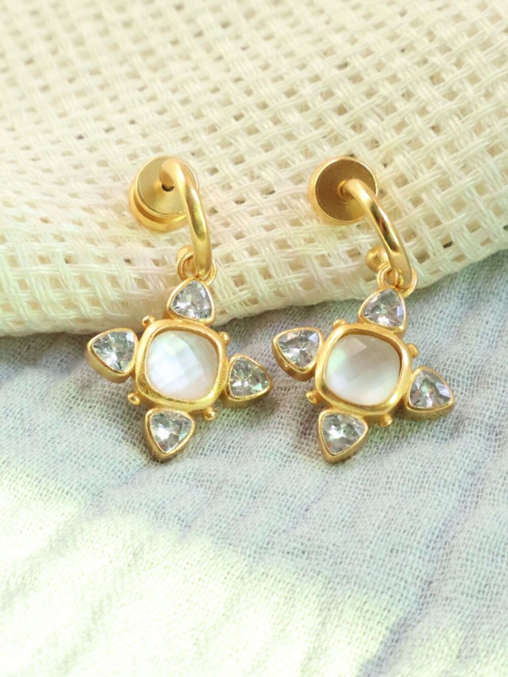 Julie Vos Aquitaine Gold Hoop & Charm Earrings - Clear Crystal
